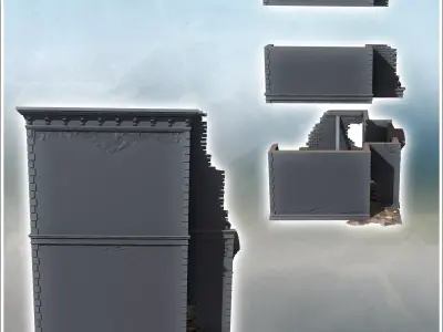 Two-story ruined building with baroque-style entrance door 22 -  3D print model