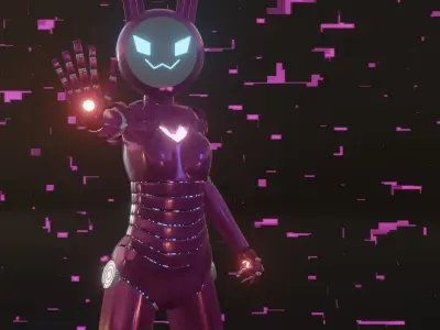 Female Bunny Robot Character Low-poly 3D model