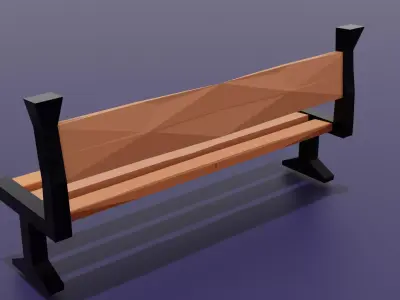 Low Poly Park Bench with Backrest Stylized Game Asset Low-poly 3D model