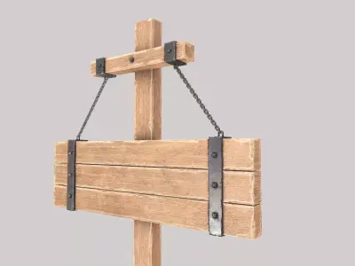 Wooden old signboard Low-poly 3D model