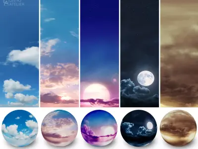 Skies 2 - Matte painting - Panoramas 360 degree Low-poly 3D model