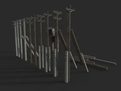 Transformer and Power Line Low-poly 3D model