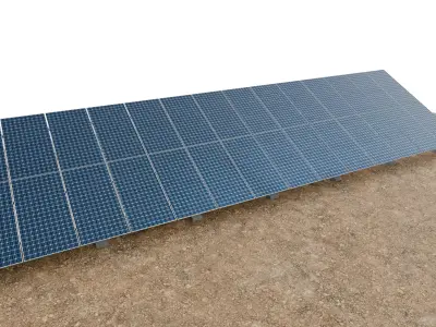 Lowpoly Ground Mounted Solar Panels-14 Rows of PV Modules Low-poly 3D model