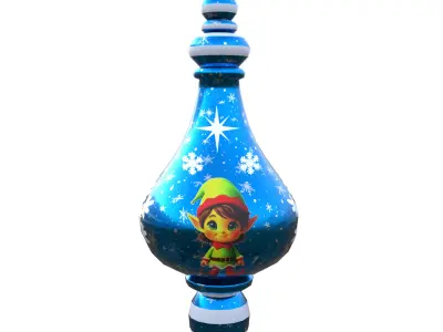 Charming Elf Holiday Blue Bauble 3D Model  PBR Low poly Low-poly 3D model