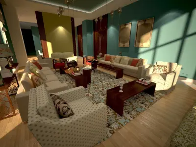 3D Living Room Salon with Dining room  3D model