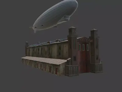 Vienna Zeppelin with airship hangar 3D model