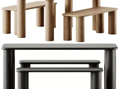 PAUSE Bench Medium and COMMUNE Small Rectangular table by Found 3D model