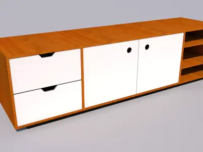 Tv Stand With Sliding Doors and Open Shelves 3D model