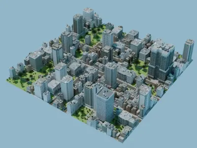 City Downtown Skyscraper Street Low-poly 3D model