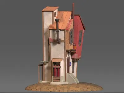 Stylized cartoon steampunk house Low-poly 3D model