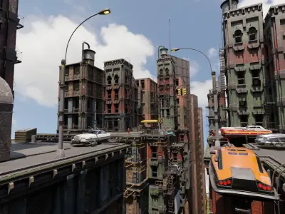 Sci-fi sky old cyber city Blender Project File 3D model