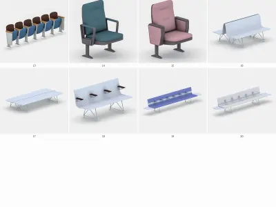 Cinema and Airport Chairs Low-poly 3D model
