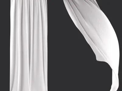 Curtains 134 White Linen Wind 3D model