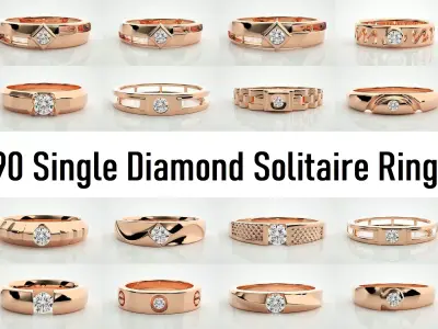 90 Single diamond Women solitaire ring stl render detail  3D Model Pack