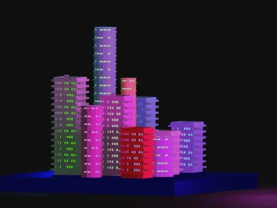city in night diorama Free 3D model