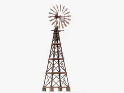 Wooden Western Farm s Windmill Low-poly 3D model
