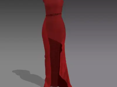 DRESS Bordeaux coloured ASYMETRIC VUAL LACE DETAIL ONE SHOULDER  3D model