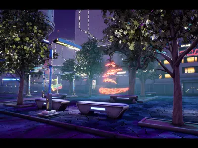 Modular Stylized Cyberpunk Street Low-poly 3D model