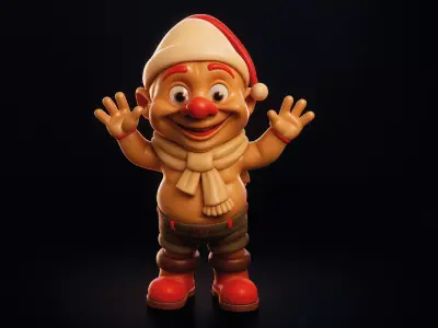 Festive Gingerbread Elf Character Mascot Low-poly 3D model