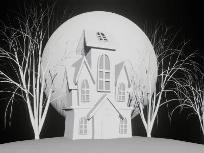 Low Poly Spooky House  Low-poly 3D model