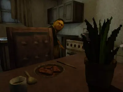 Low Poly PS1 Retro Horror Kitchen Scene FBX OBJ GLB Low-poly 3D model