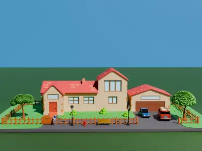 Cozy Suburban Stylized Isometric House Low-poly 3D model