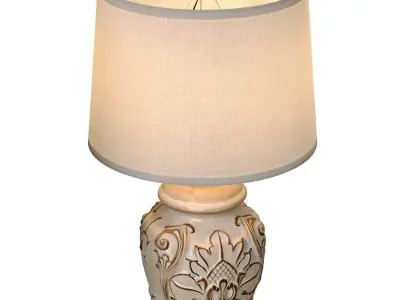 Rustic Country Nightstand Desk Rural Lamp Carved Wooden Base 3D model