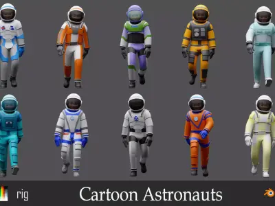 Cartoon characters astronauts Low-poly 3D model