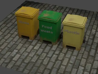 Trash cans and conteiners PBR Low-poly game ready Low-poly 3D model