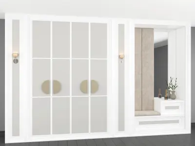 wardrobe with brass knobs 3D model