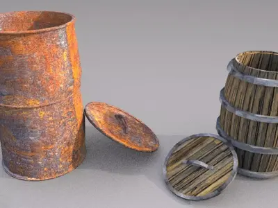 casks oil-barrels Low-poly 3D model