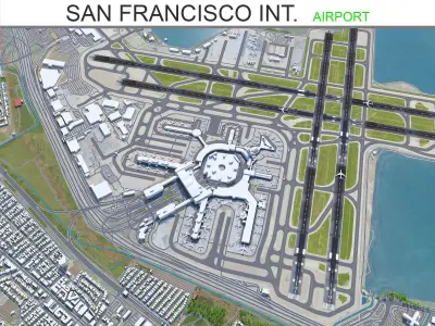 San Francisco International Airport 10km Low-poly 3D model