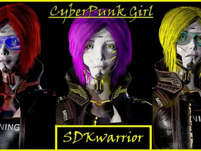 Cyberpunk Girl Low-poly 3D model