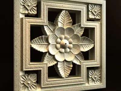 Carving flower in decorative frame 3D model