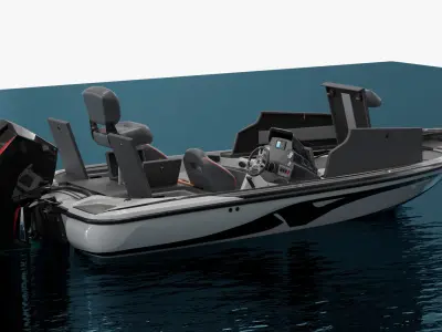  Open Deck Casting Boat White Floating Rigged for Cinema 4D 