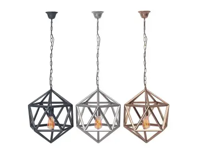 Vintage Industrial style Geometric Matte Iron Cage Pendant Light 3D model