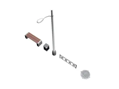Details of the street environment Low-poly 3D model