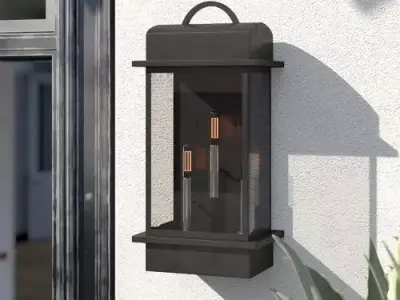 3 - Bulb Beveled Glass Outdoor Wall Lantern 3D model