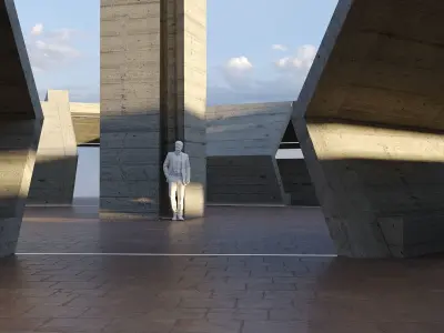 Modern Concrete Resting Area Low-poly 3D model