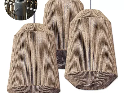 Lamp wood rotang wicker barrel n3 3D model