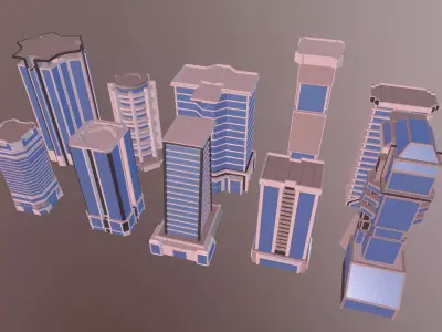 Scifi buildings pack Low-poly 3D model
