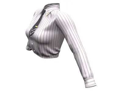Female Long Sleeves Striped Tucked In Office Shirt With Tie Low-poly 3D model