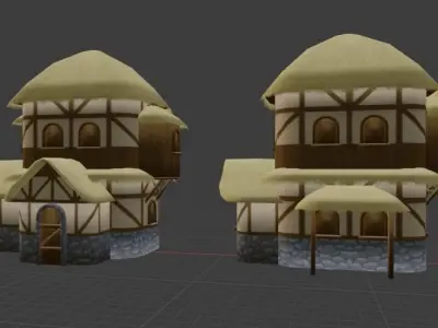 Set Hut fairy tale Low-poly 3D model