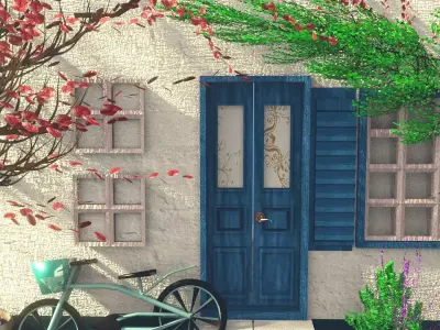 Greek house front facade 3D model