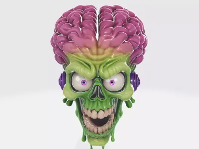 Alien Martian Skull with Exposed Brain Halloween Decor 3D print model