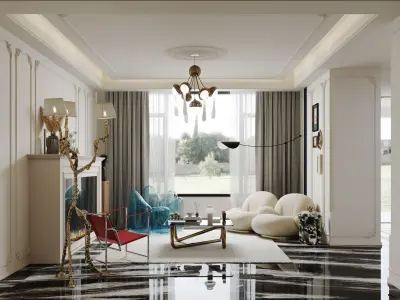 French villa interior scene 3D model