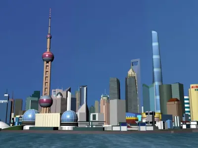ShangHai Downtown I Low-poly 3D model