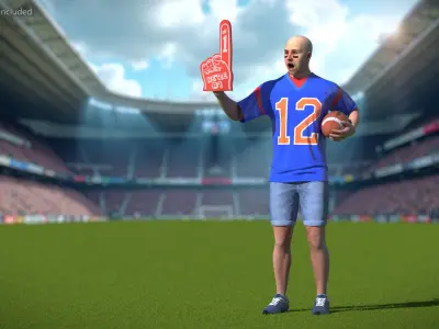  American Football Fan Wearing Blue Jersey Rigged 