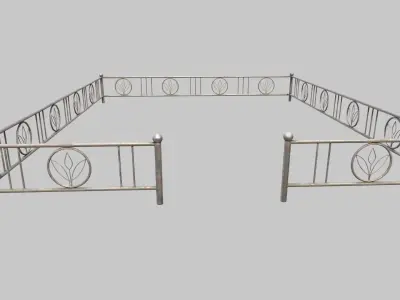 Fenced Grave With Flower Cross Low-poly 3D model
