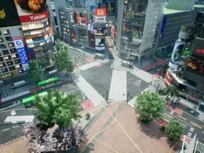Shibuya - Crossing and surrounding areas Low-poly 3D model
